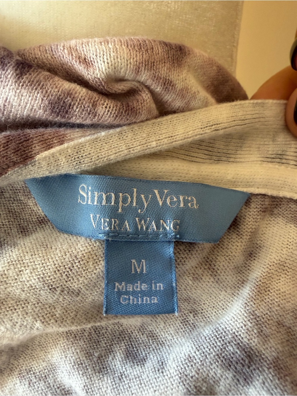 Simply Vera Vera Wang Purple White Tie Dye 100% Cotton V-Neck Cardigan Top - Picture 3 of 5